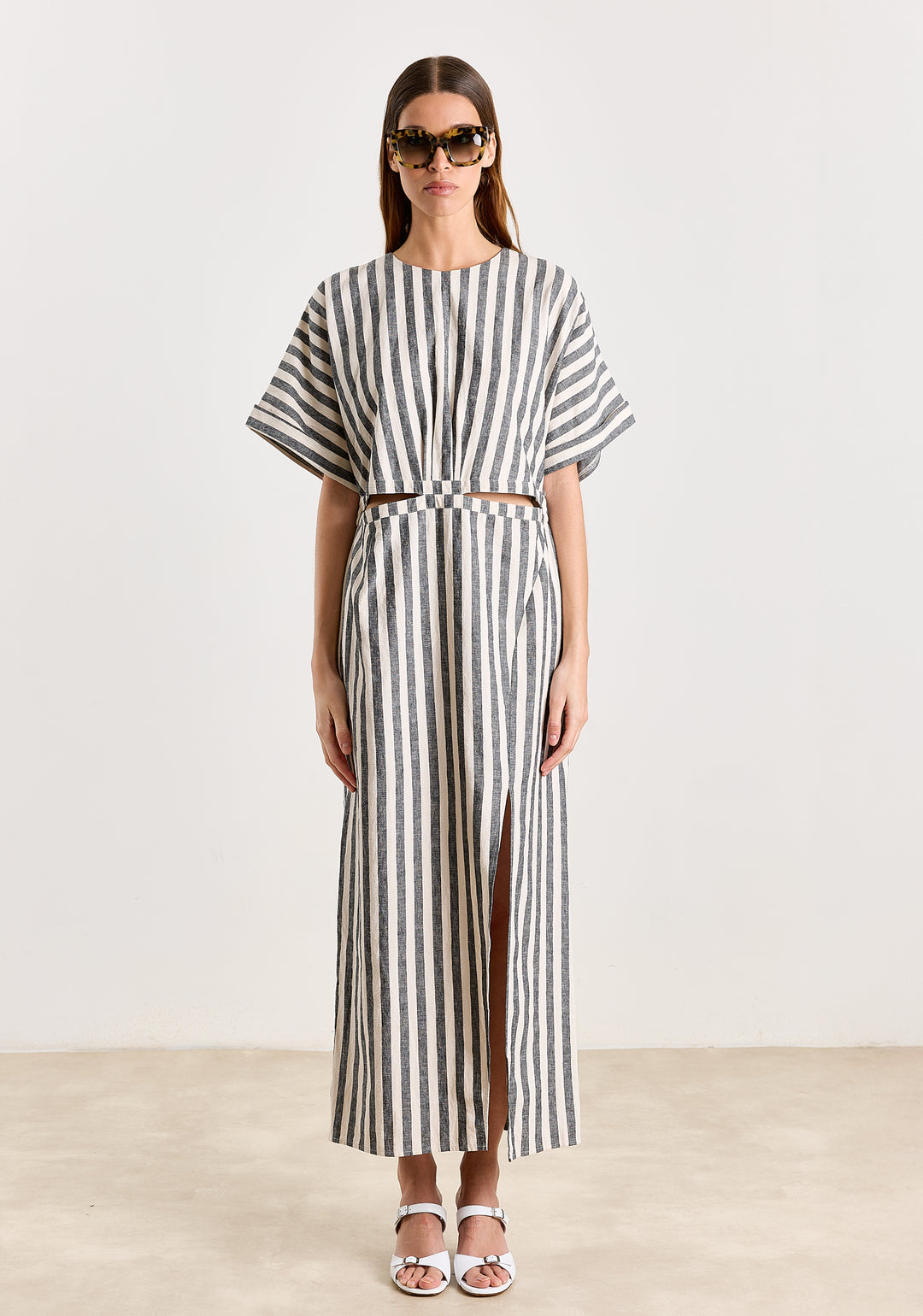 Elvira Cotton Linen Stripes Black/White