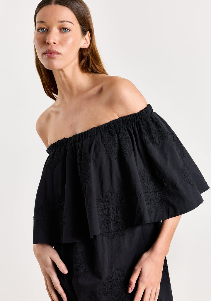 Gaetane Cotton Daisy Embroi Black