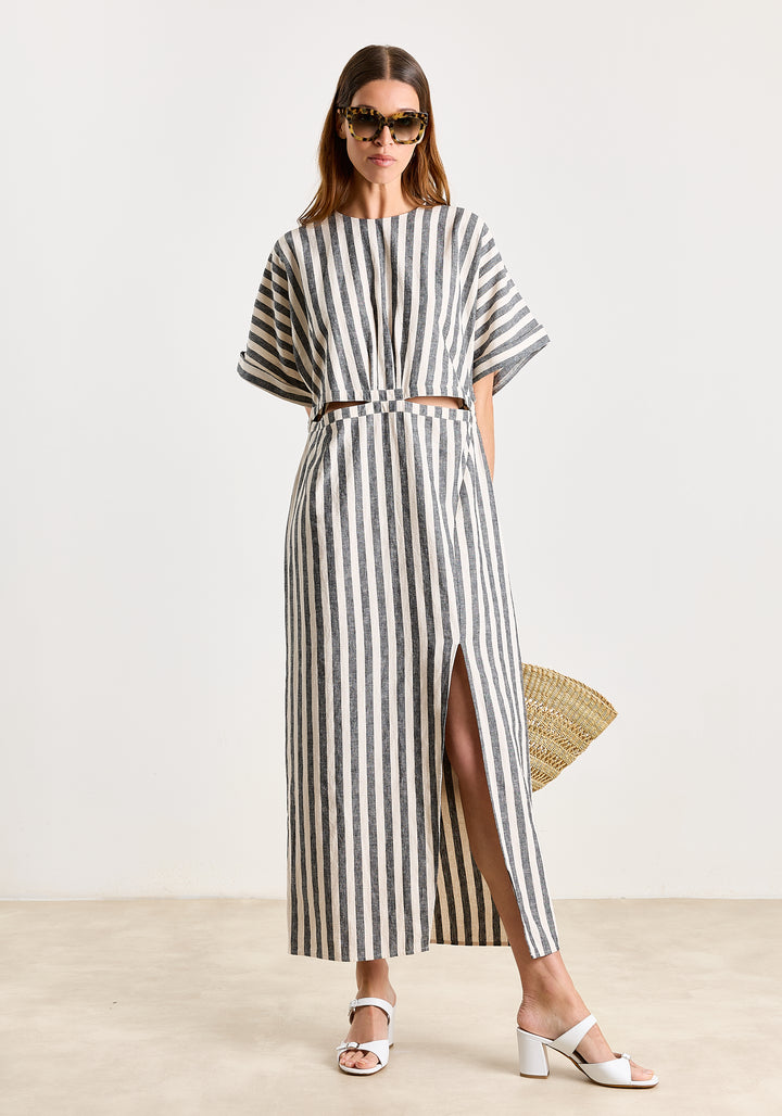 Elvira Cotton Linen Stripes Black/White