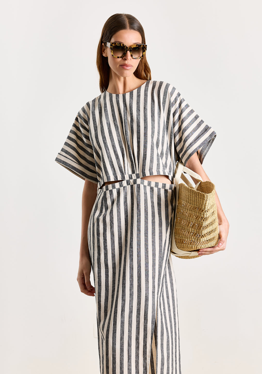 Elvira Cotton Linen Stripes Black/White