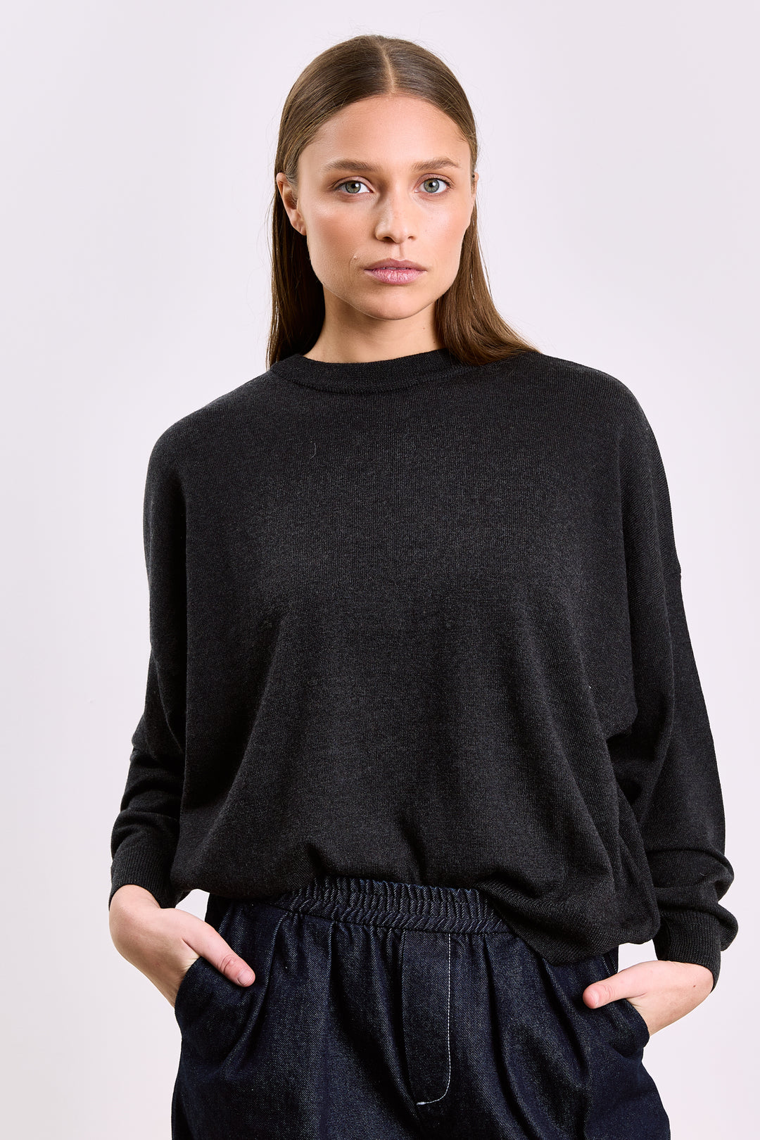 Stephanie Basic Knit Black Melange