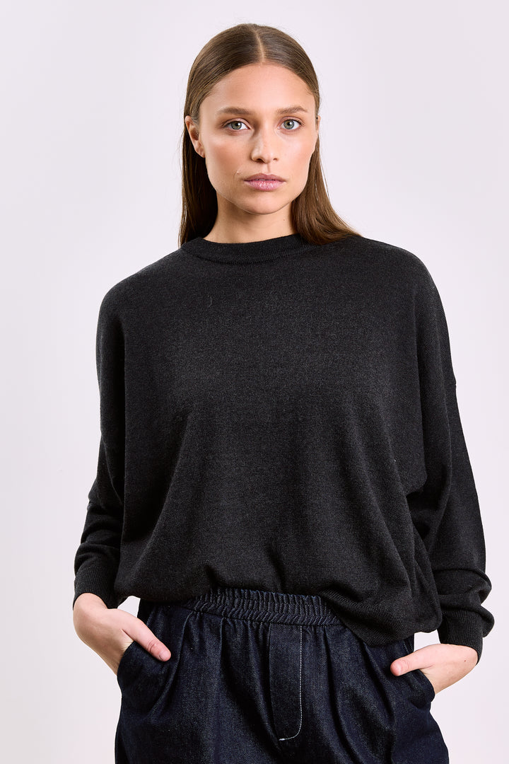 Stephanie Basic Knit Black Melange