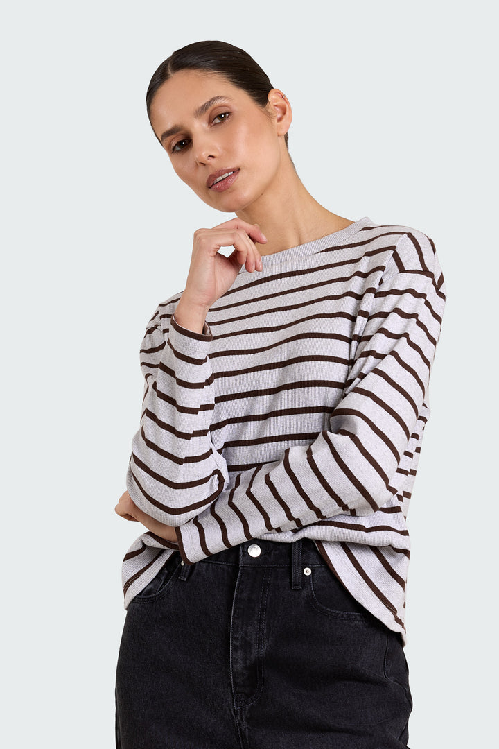 Lila Rib Striped Jersey Grey/Brown