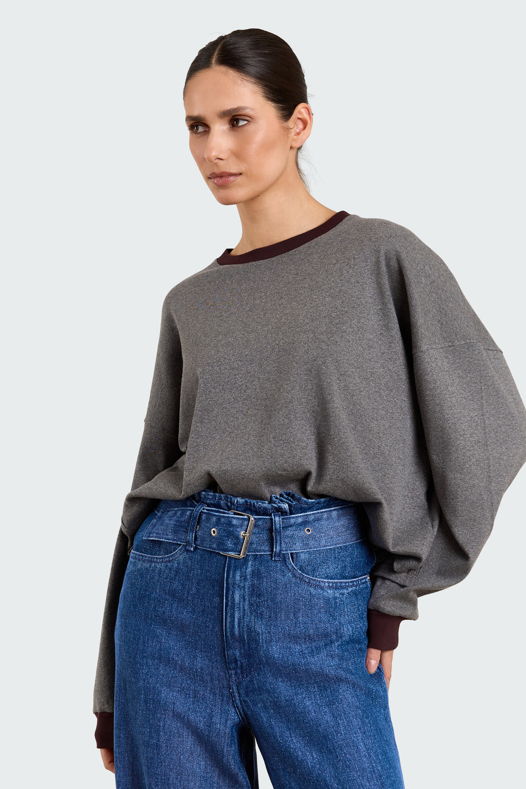 Alva Solid Jersey Grey Melange/Burgundy