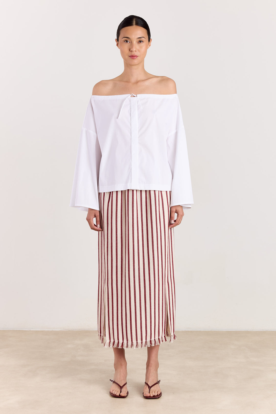 Missie Loose Woven Stripe Deep Red