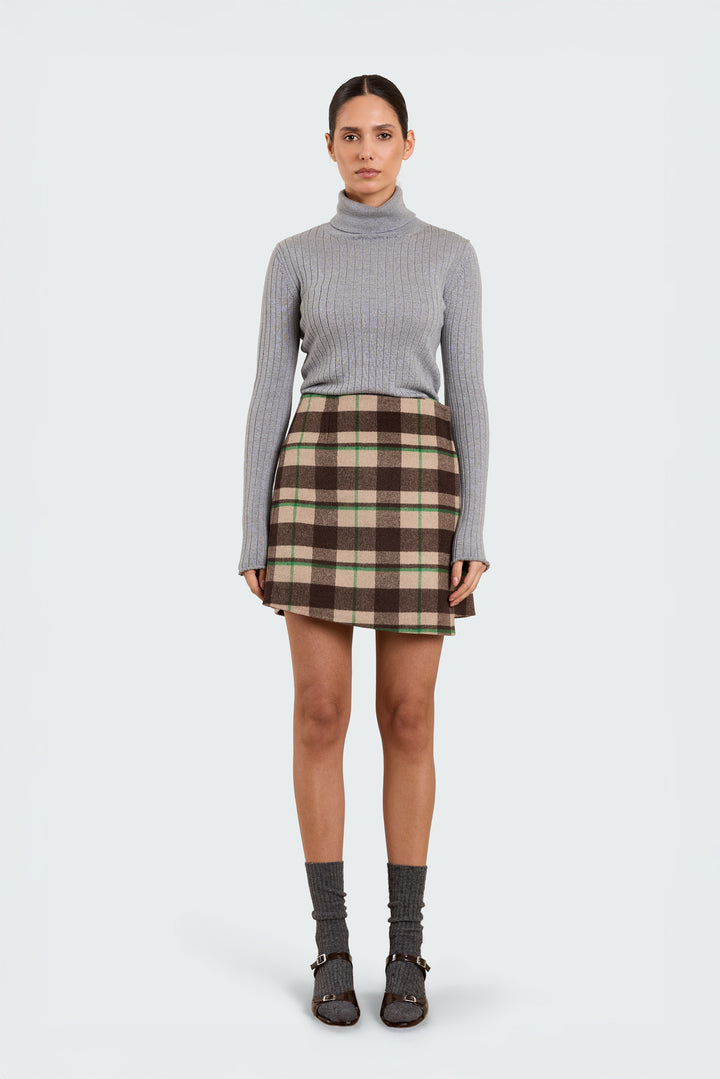 Francesca Double Face Wool Tartan Brown