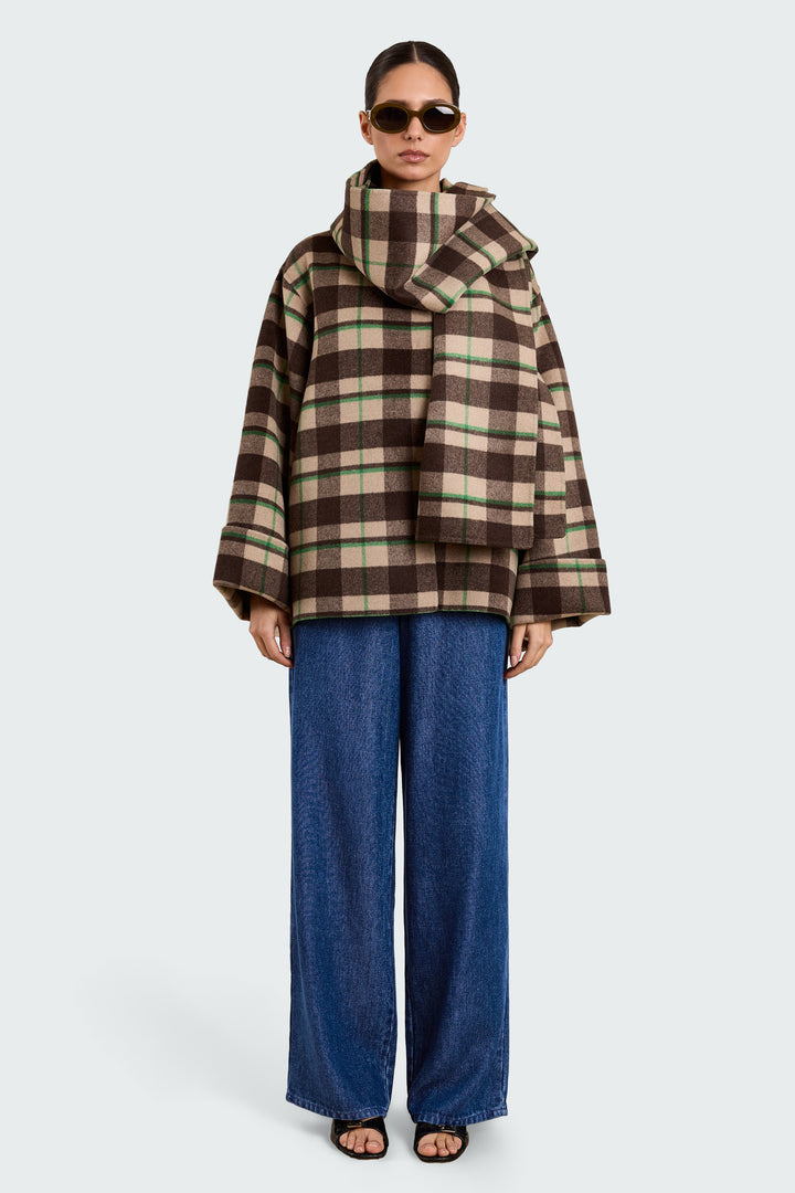 Vera Double Face Wool Tartan Brown