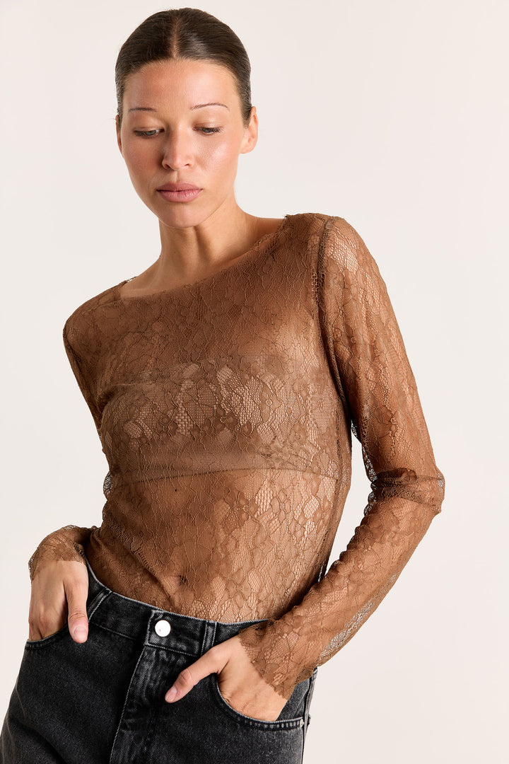 Nathalie Flower Lace Brown
