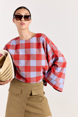 Carina Colorblock Check Blue/Brick