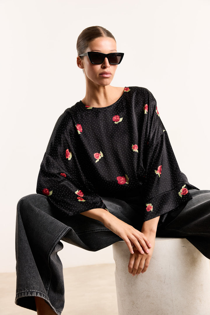 Carine Abstract Rose Print Black
