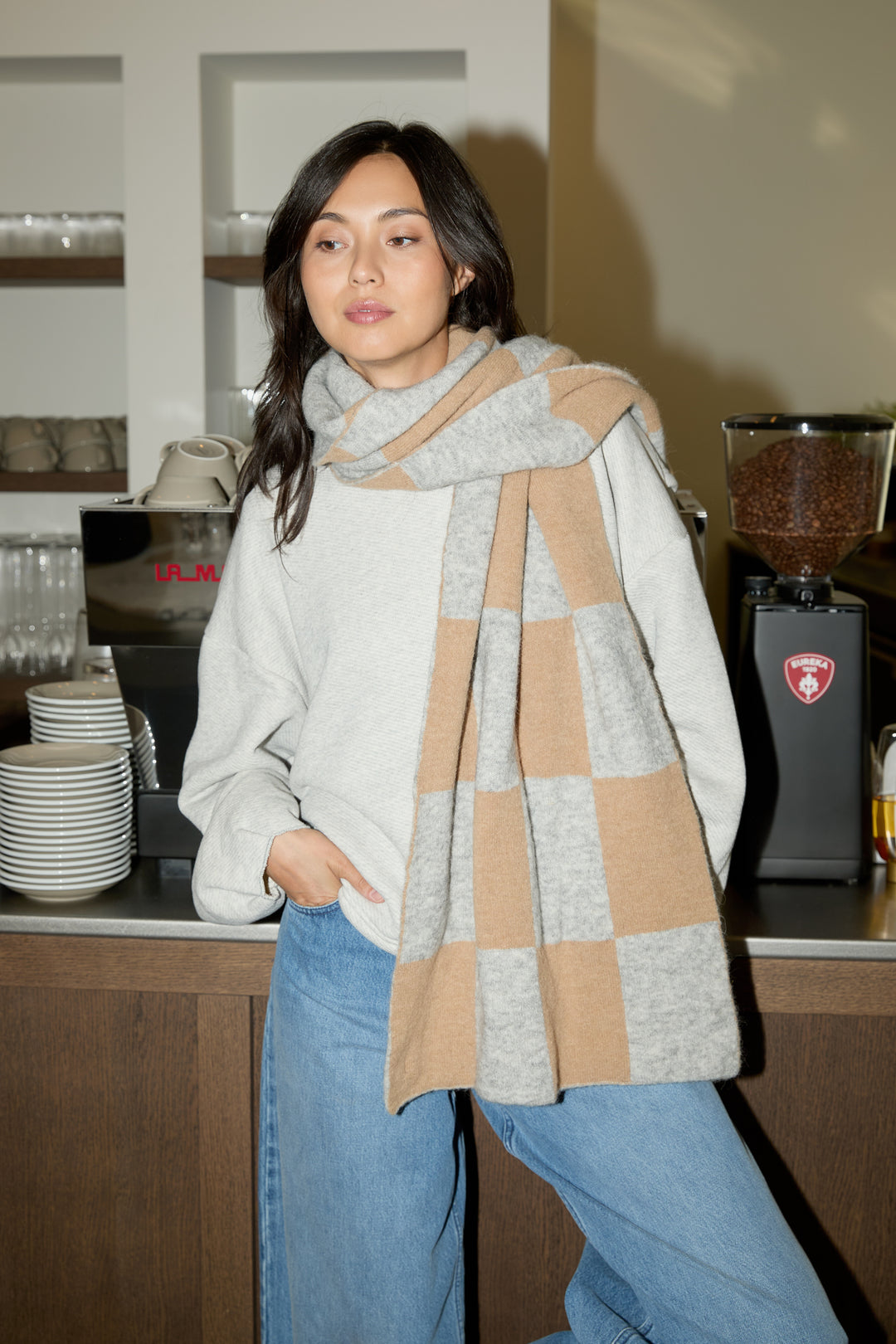 Suzy Checkerboard Camel - Grey