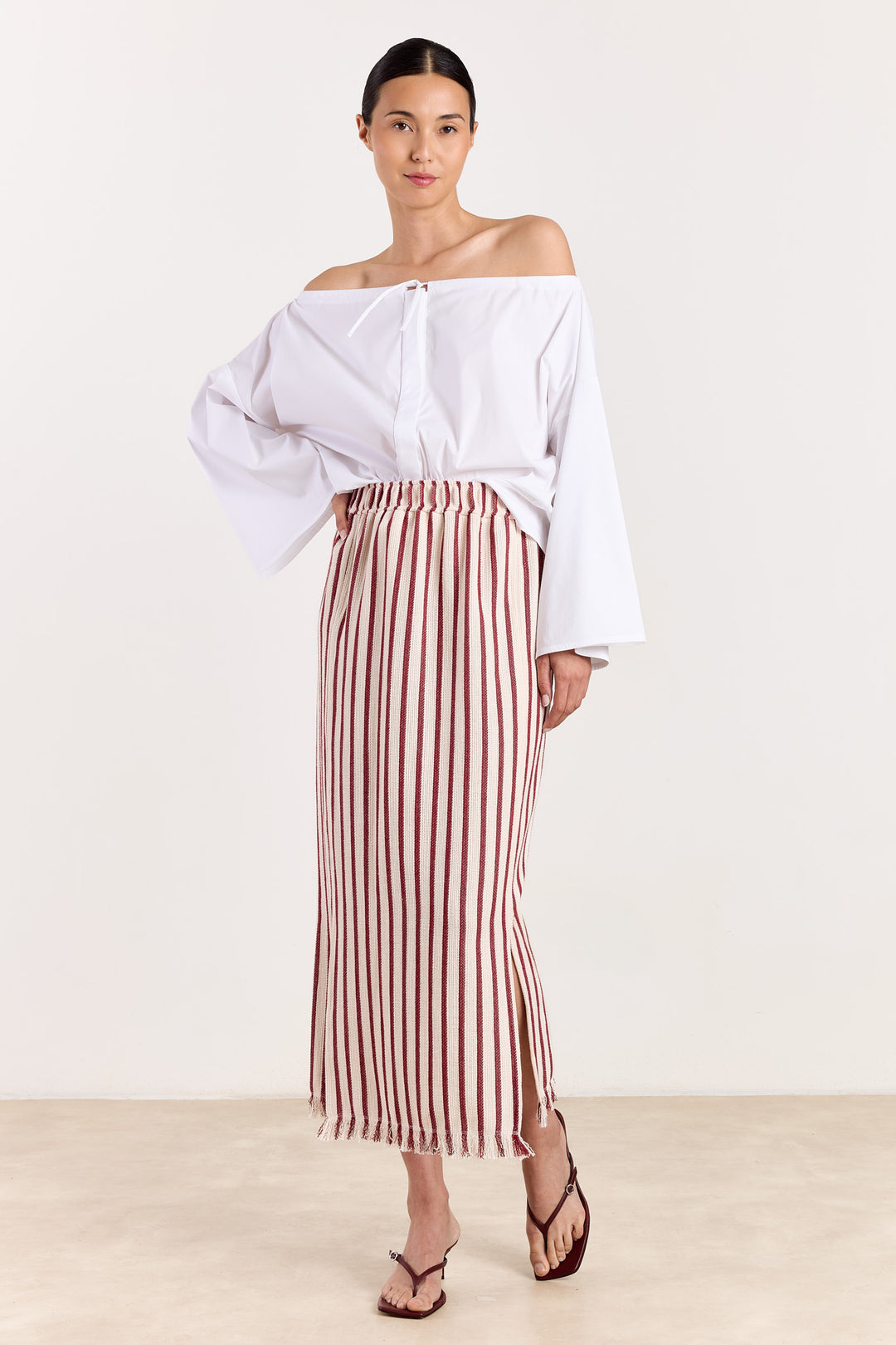 Missie Loose Woven Stripe Deep Red