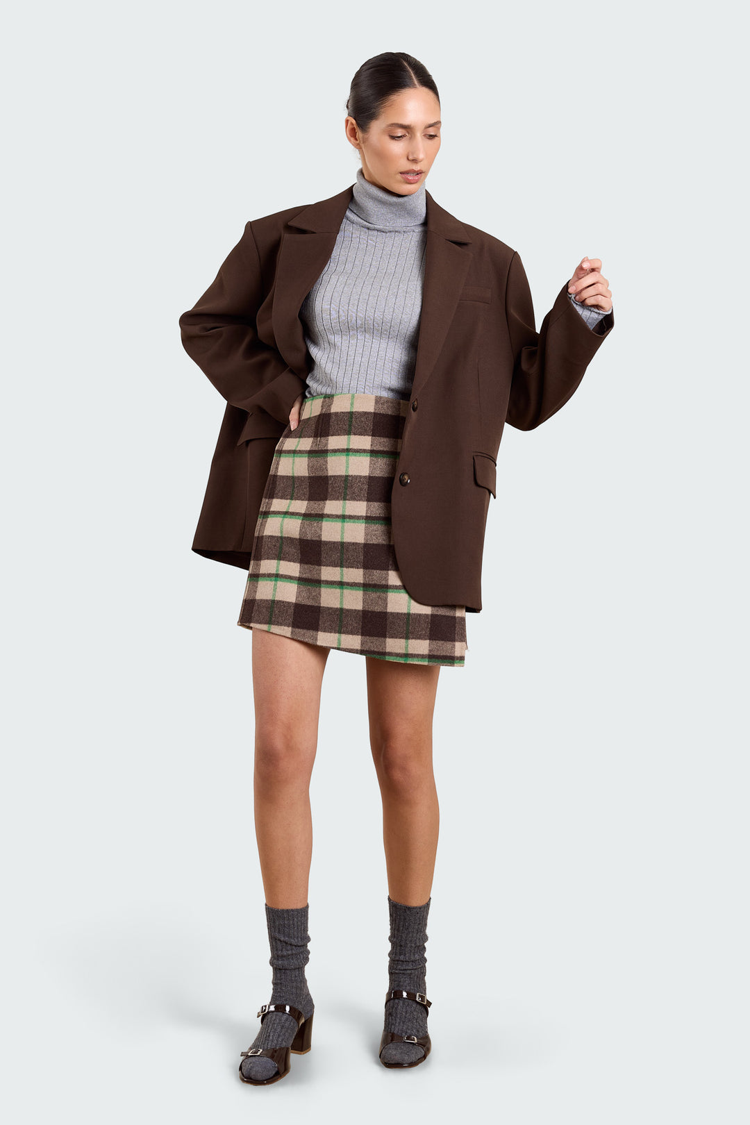 Francesca Double Face Wool Tartan Brown