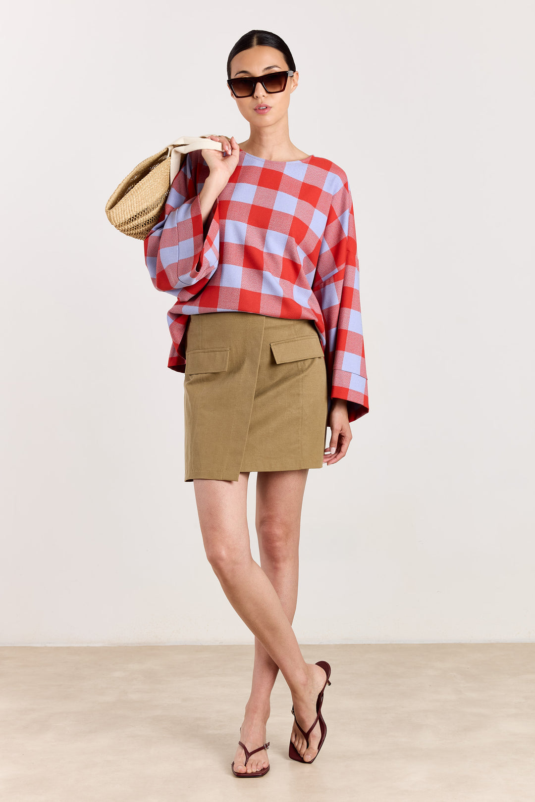 Carina Colorblock Check Blue/Brick