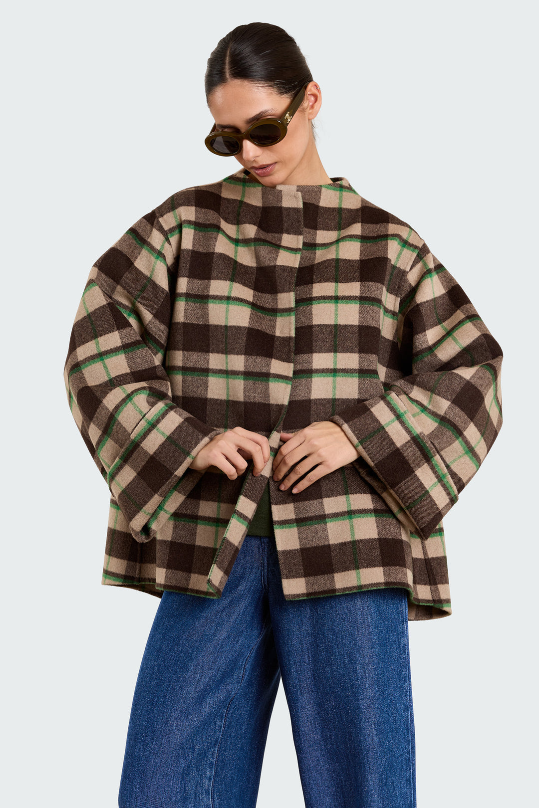 Vera Double Face Wool Tartan Brown