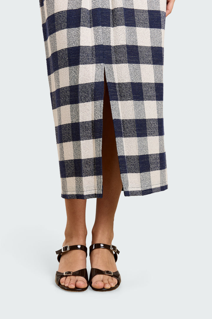 Elise Boucle Check Navy/White