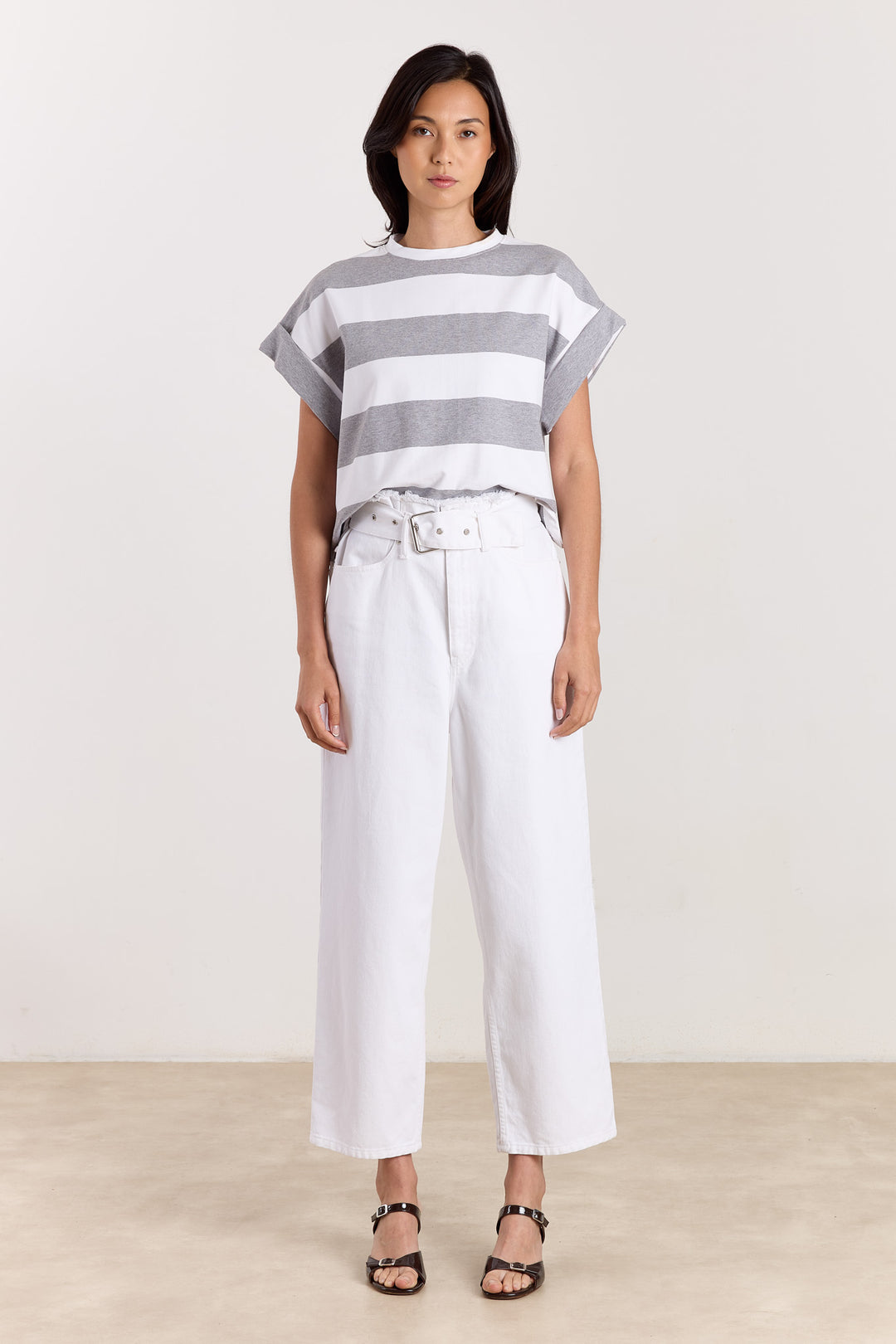 Mika Big Stripes Tee Grey Melange/White