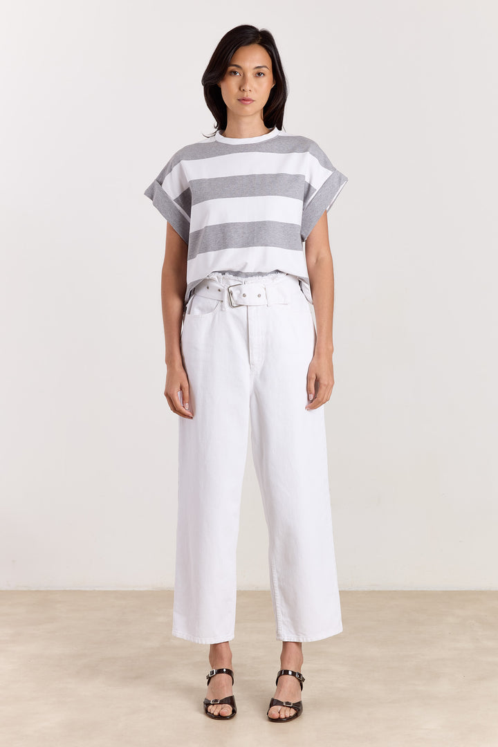 Mika Big Stripes Tee Grey Melange/White
