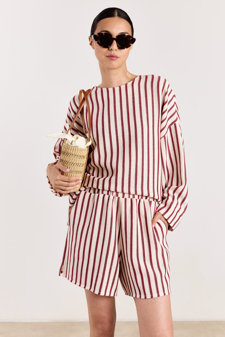 Raphie Loose Woven Stripe Deep Red