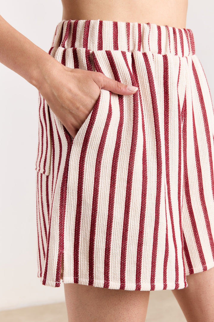 Maxime Loose Woven Stripe Deep Red