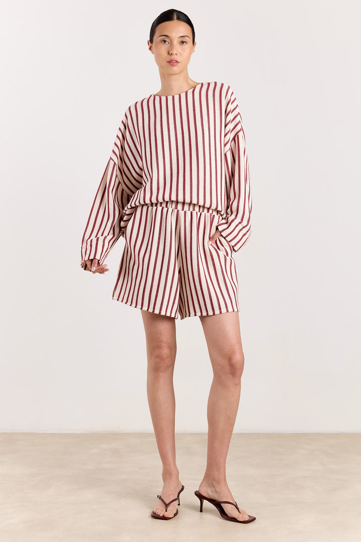 Maxime Loose Woven Stripe Deep Red