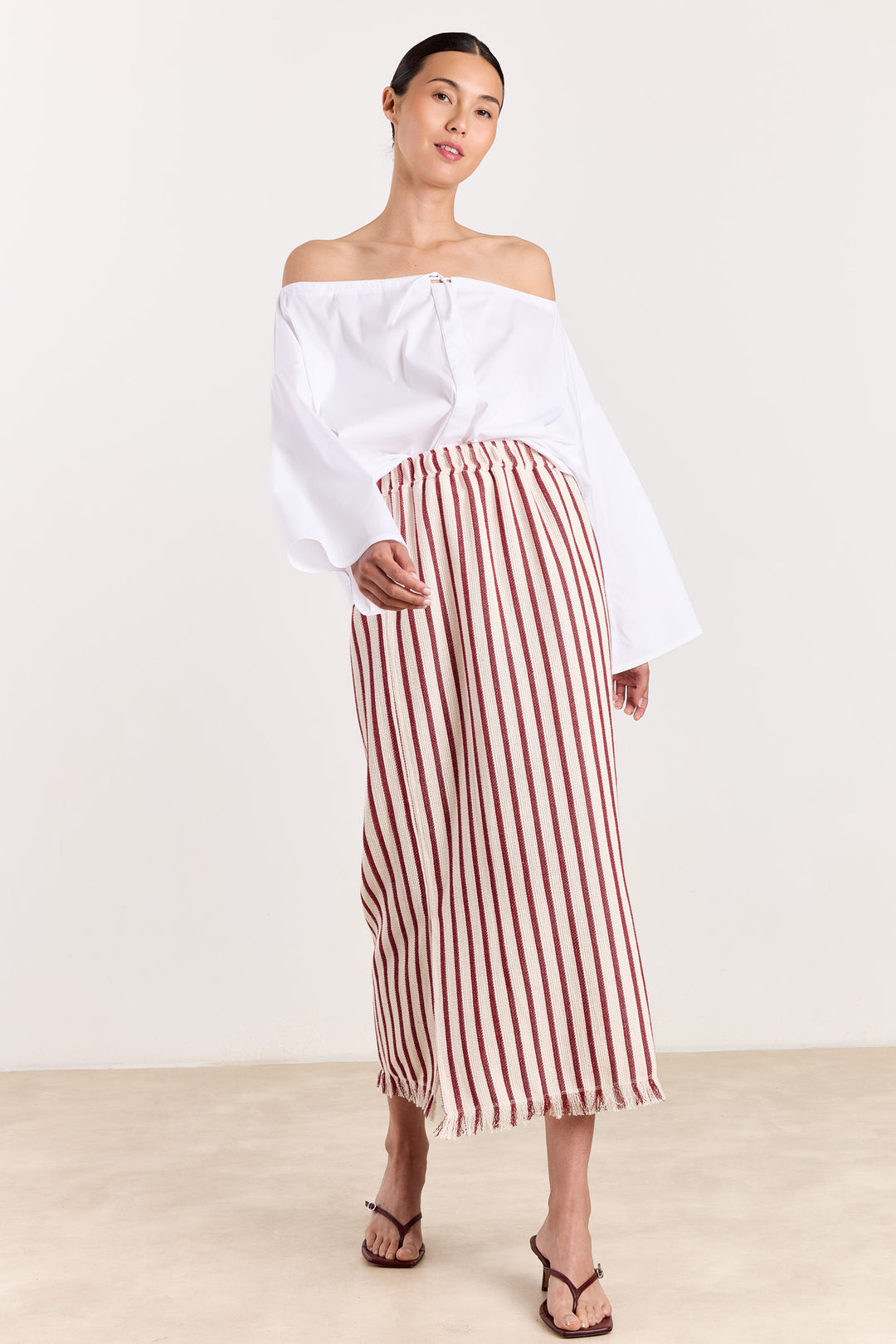 Missie Loose Woven Stripe Deep Red