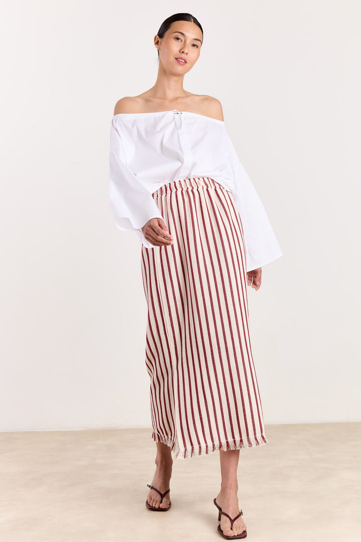 Missie Loose Woven Stripe Deep Red