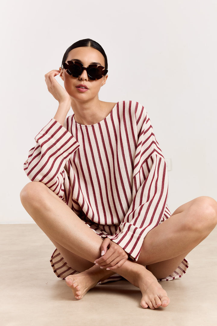 Raphie Loose Woven Stripe Deep Red