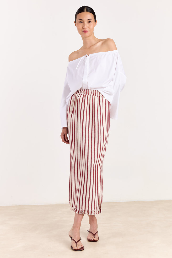 Missie Loose Woven Stripe Deep Red