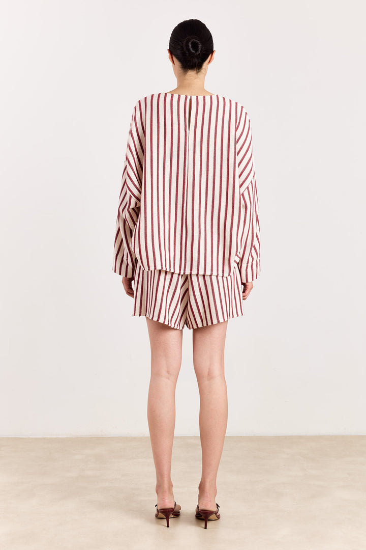 Maxime Loose Woven Stripe Deep Red