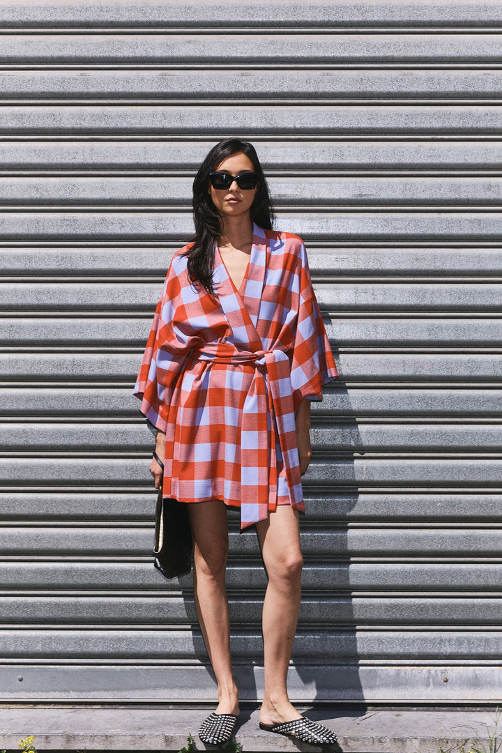 Romina short Colorblock Check Blue/Brick