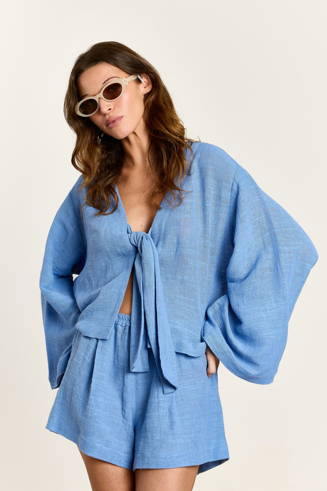 Felicity Cotton Linnen Gauze Cornflower blue