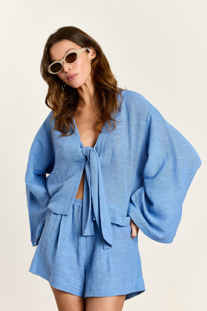 Felicity Cotton Linnen Gauze Cornflower blue