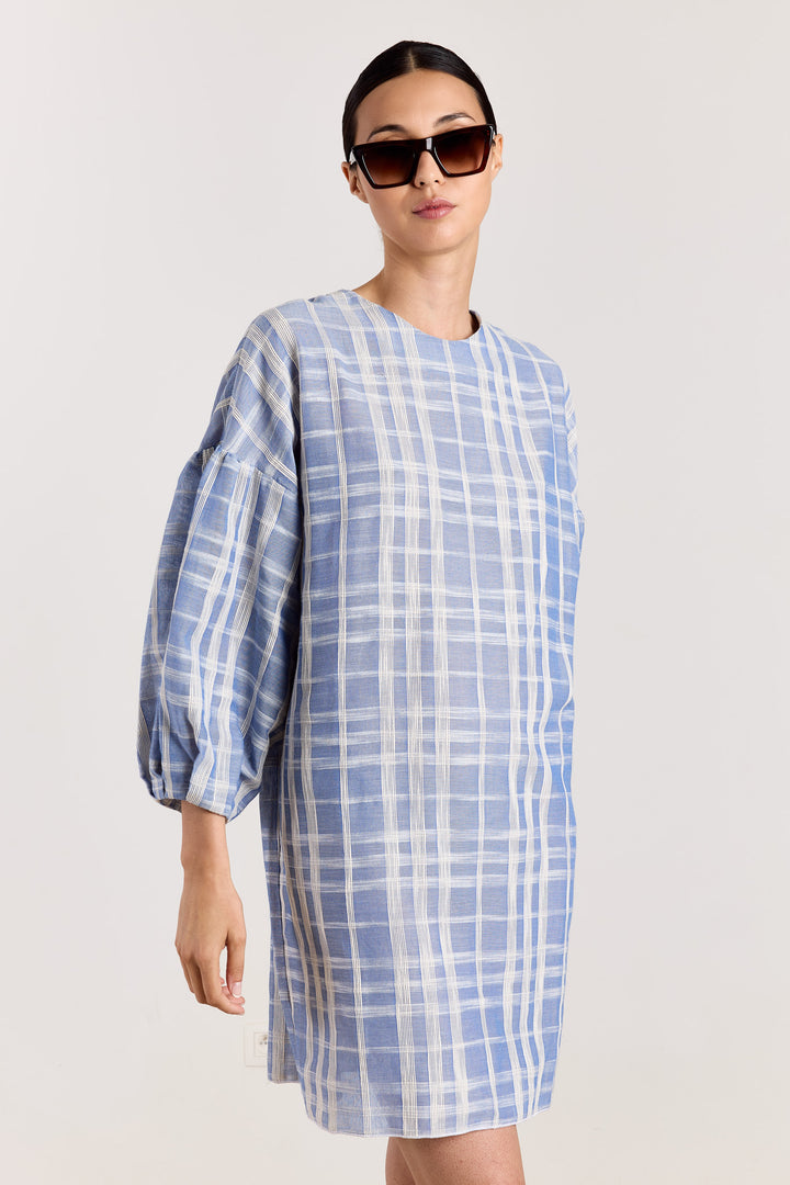 Georgette Jacquard Check Blue