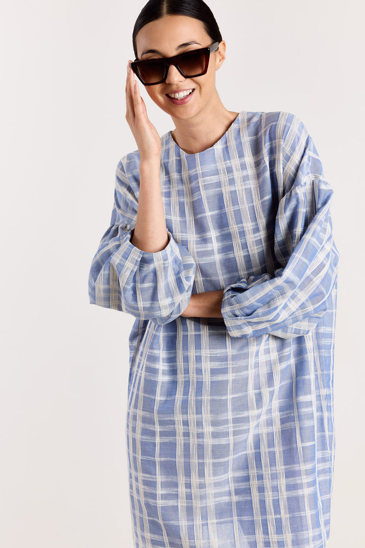 Georgette Jacquard Check Blue
