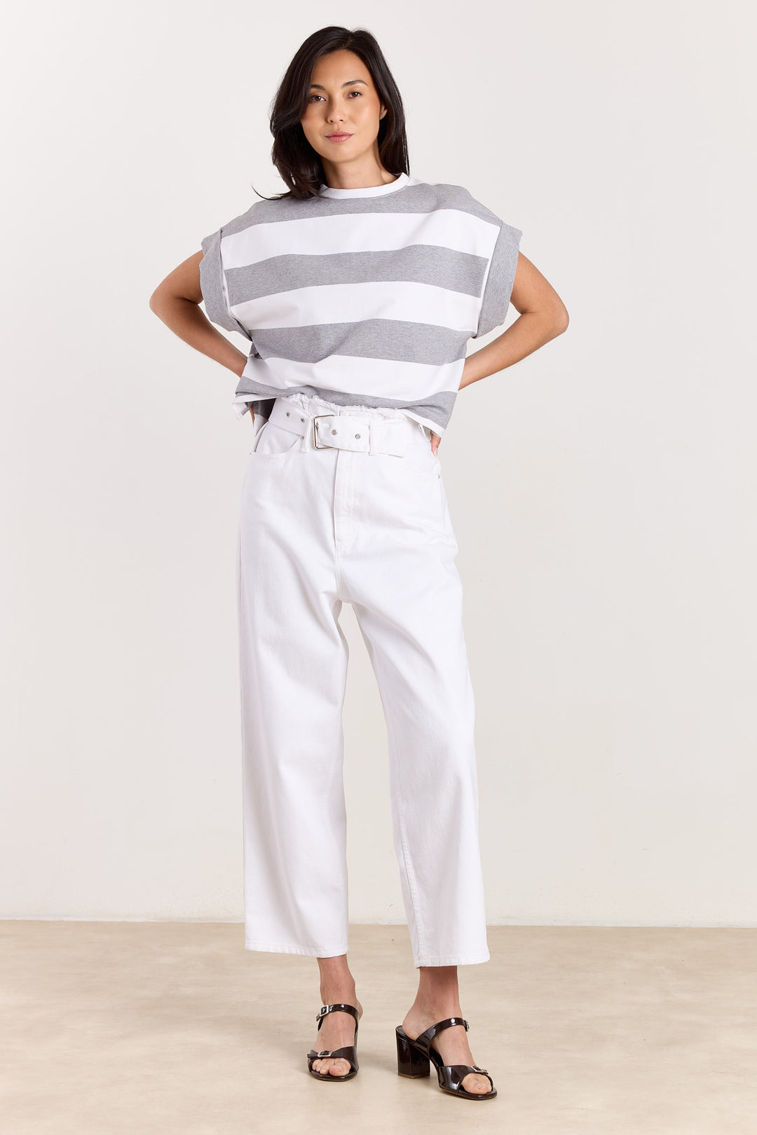 Mika Big Stripes Tee Grey Melange/White