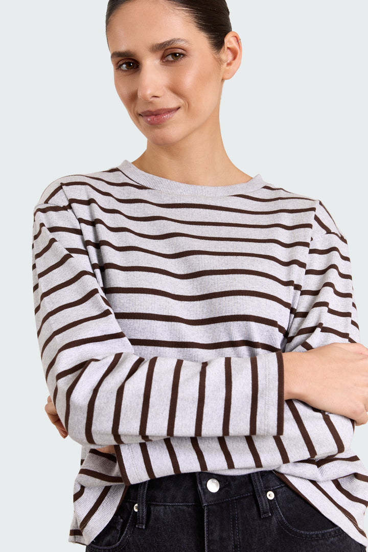Lila Rib Striped Jersey Grey/Brown
