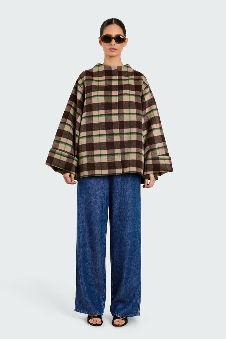 Vera Double Face Wool Tartan Brown