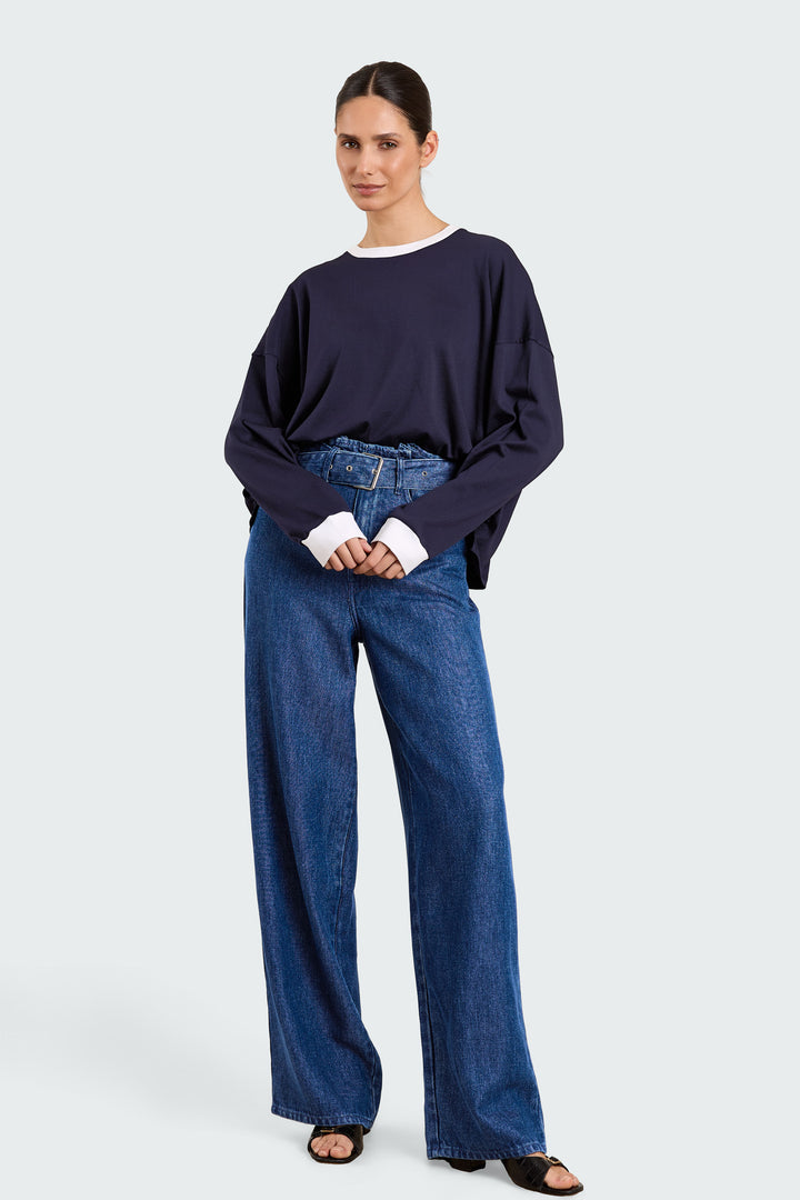 Alva Solid Jersey Navy/White