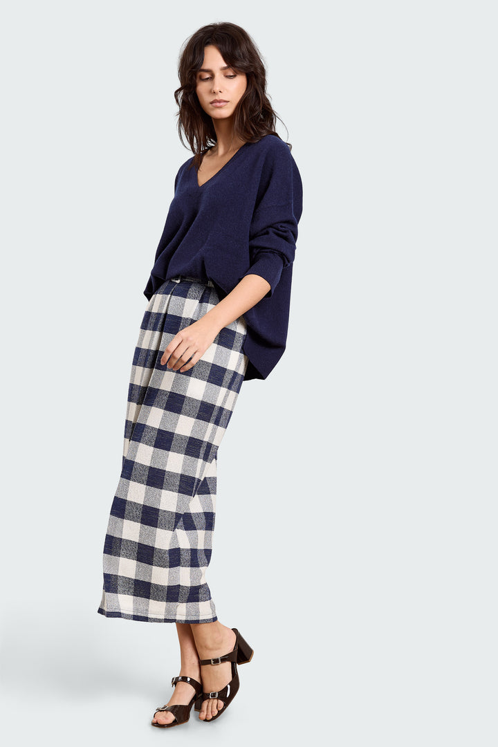 Elise Boucle Check Navy/White