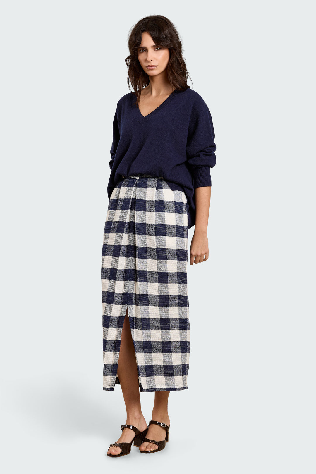 Elise Boucle Check Navy/White