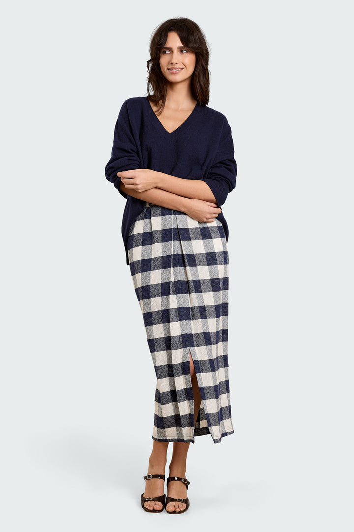 Elise Boucle Check Navy/White
