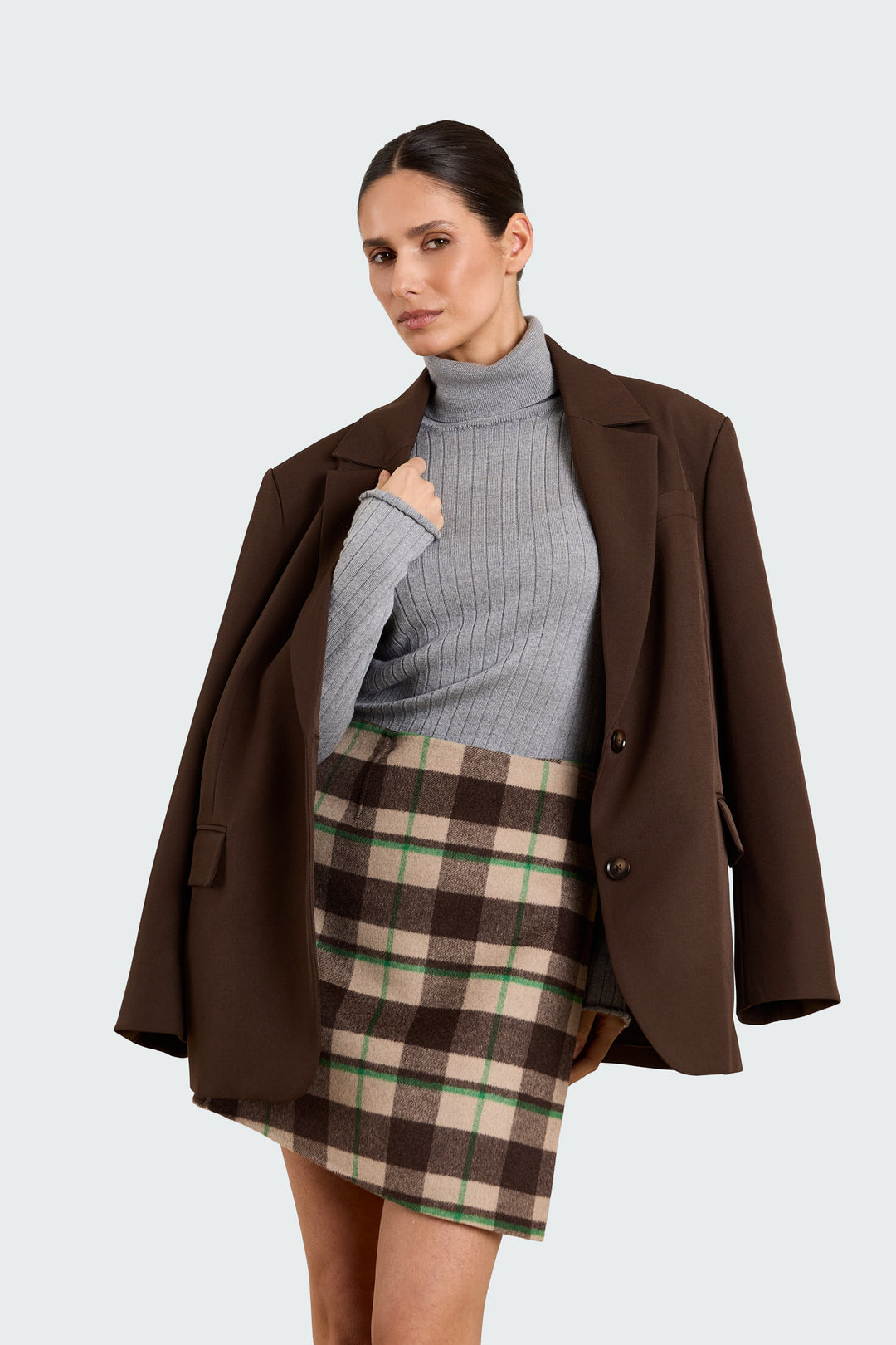Francesca Double Face Wool Tartan Brown