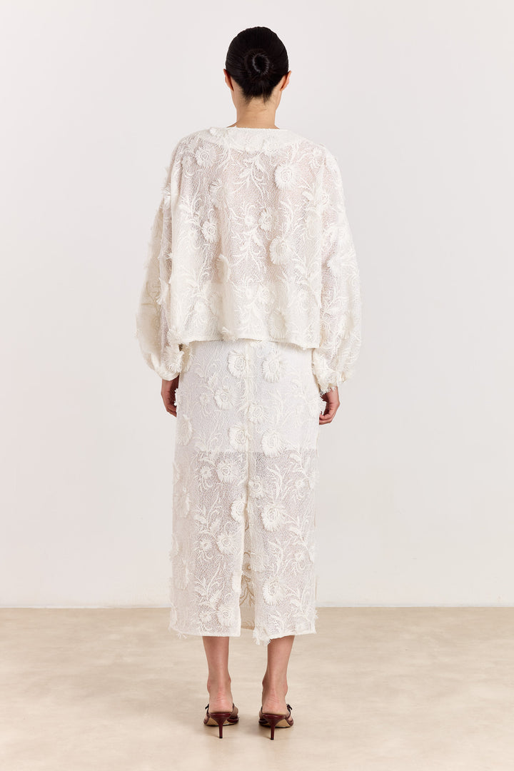 Liza Fringe Flower Off White