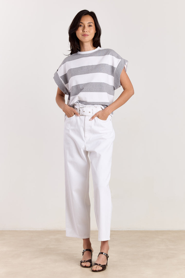 Mika Big Stripes Tee Grey Melange/White
