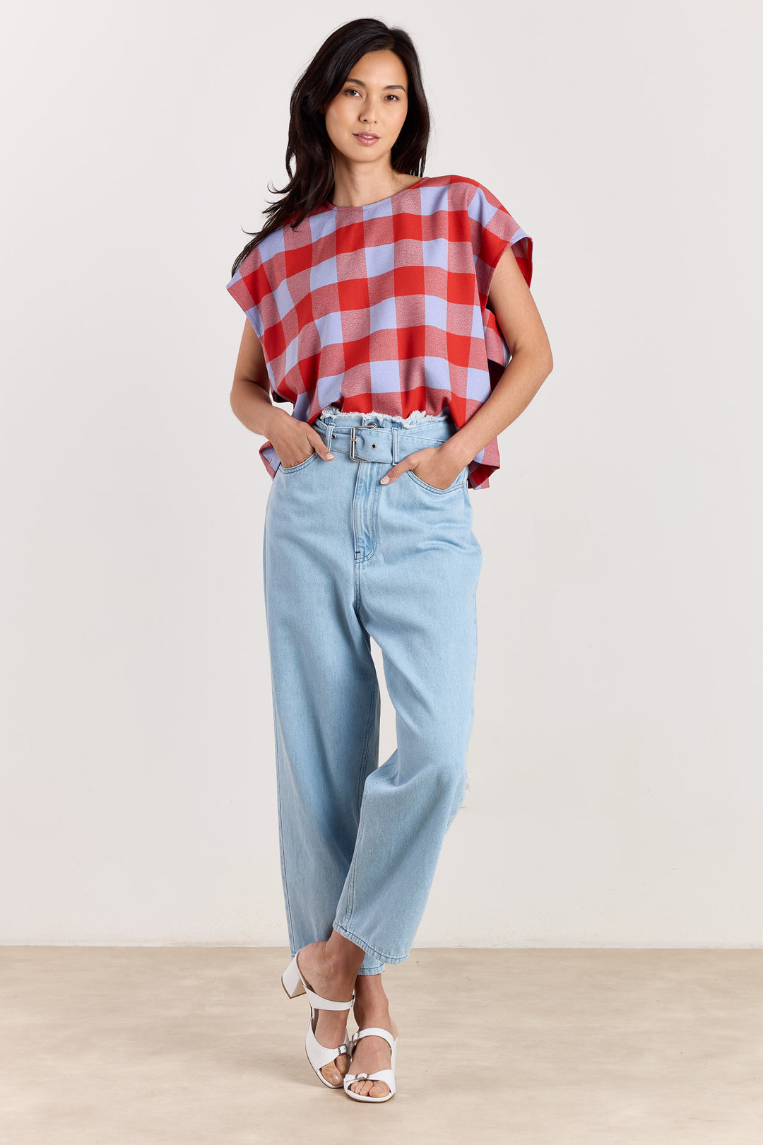 Esmeralda Colorblock Check Blue/Brick