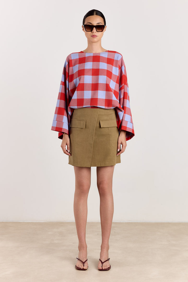 Carina Colorblock Check Blue/Brick