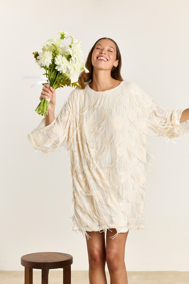 Violet Sequin Fringe Cream
