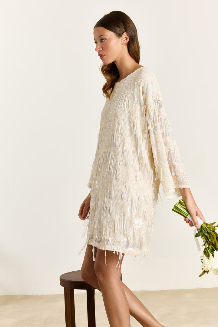 Violet Sequin Fringe Cream