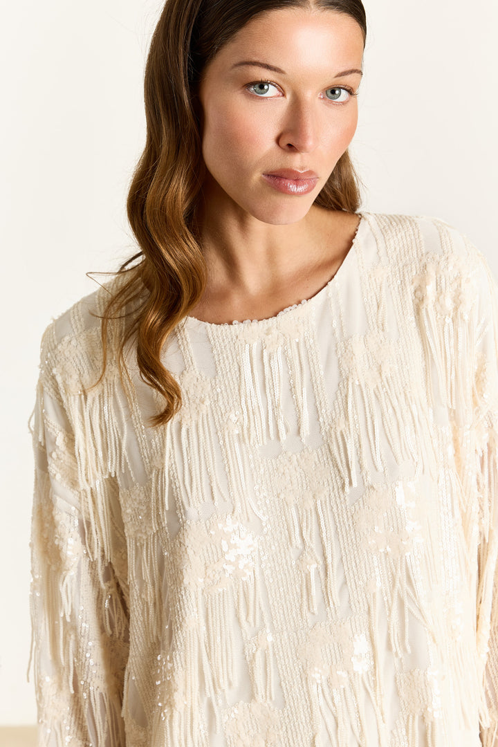 Violet Sequin Fringe Cream